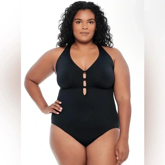 Lauren Ralph Lauren Plus Size Beach Club Plunge One Piece Swimsuit Size 18W - Picture 2 of 8